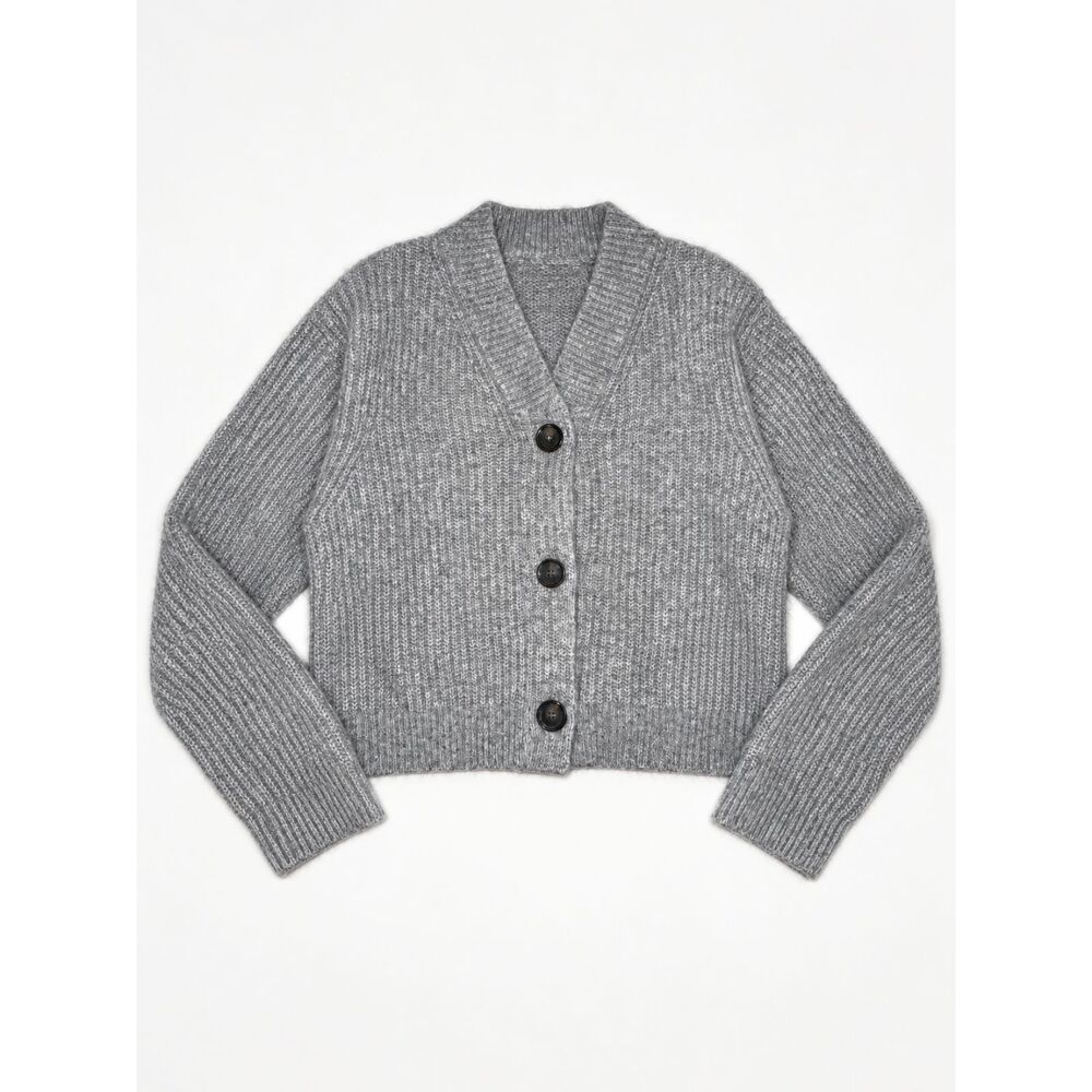Part Two Lettie Gray Mohair Wool Ribbed Cropped V Neck Cardigan Womens S